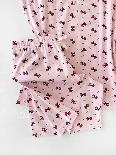 تصویر  ست تاپ شورتک نخی زنانه صورتی برند میسپل